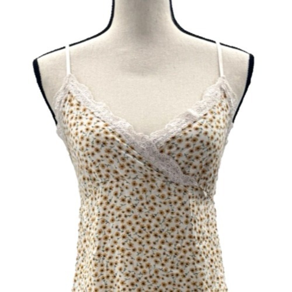 Medium Babydoll Slip Dress Midi Dainty Yellow Floral Cottage Western Country Cow